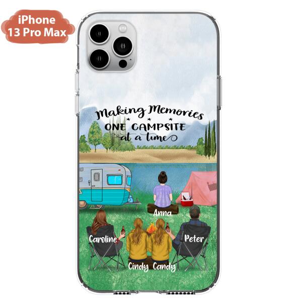 Custom Personalized Camping Phone Case - Couple With 3 Kids - Gift Idea For Camping Lover - Case For iPhone And Samsung