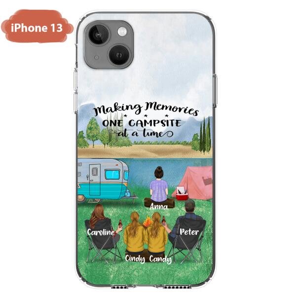 Custom Personalized Camping Phone Case - Couple With 3 Kids - Gift Idea For Camping Lover - Case For iPhone And Samsung