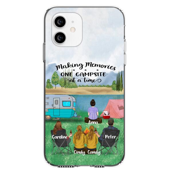 Custom Personalized Camping Phone Case - Couple With 3 Kids - Gift Idea For Camping Lover - Case For iPhone And Samsung