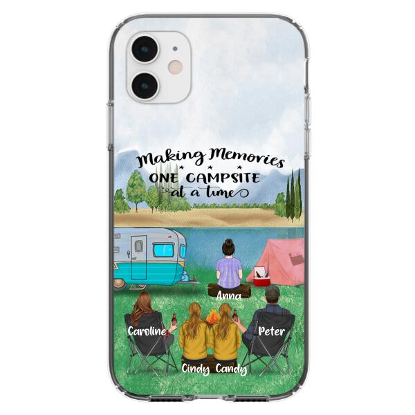 Custom Personalized Camping Phone Case - Couple With 3 Kids - Gift Idea For Camping Lover - Case For iPhone And Samsung