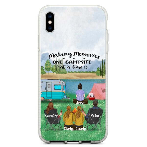 Custom Personalized Camping Phone Case - Couple With 3 Kids - Gift Idea For Camping Lover - Case For iPhone And Samsung