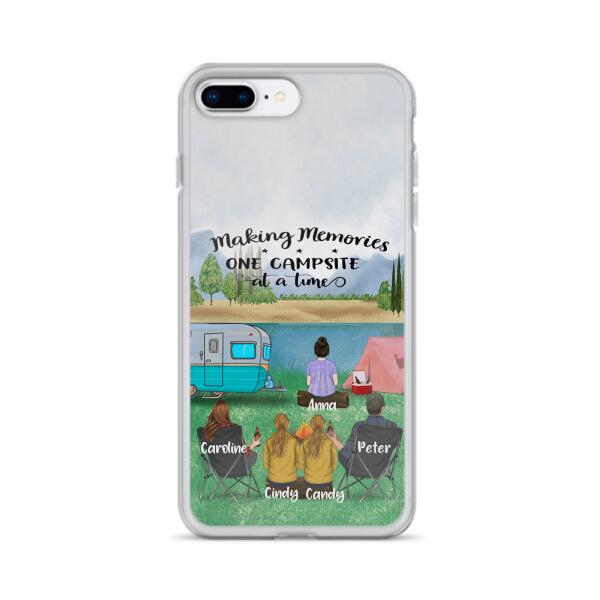 Custom Personalized Camping Phone Case - Couple With 3 Kids - Gift Idea For Camping Lover - Case For iPhone And Samsung