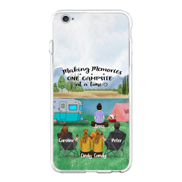 Custom Personalized Camping Phone Case - Couple With 3 Kids - Gift Idea For Camping Lover - Case For iPhone And Samsung