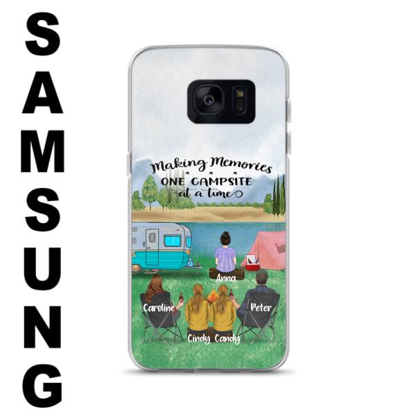 Custom Personalized Camping Phone Case - Couple With 3 Kids - Gift Idea For Camping Lover - Case For iPhone And Samsung