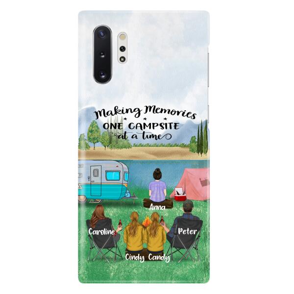 Custom Personalized Camping Phone Case - Couple With 3 Kids - Gift Idea For Camping Lover - Case For iPhone And Samsung