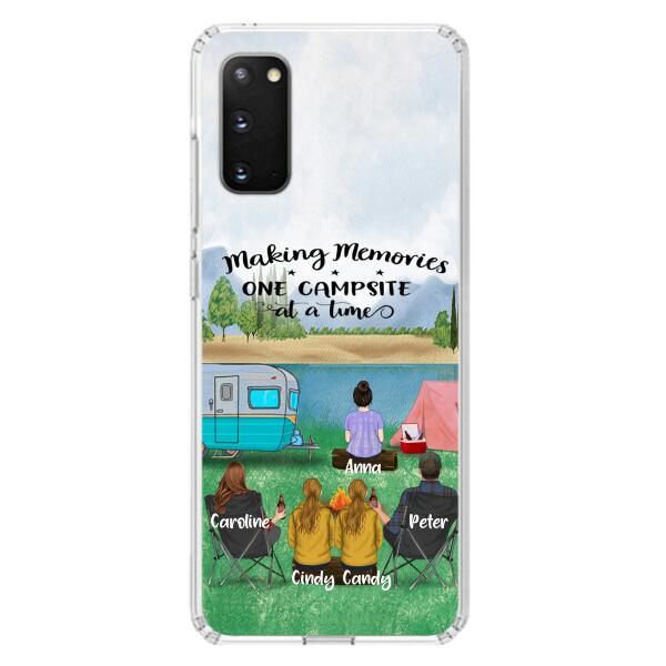 Custom Personalized Camping Phone Case - Couple With 3 Kids - Gift Idea For Camping Lover - Case For iPhone And Samsung