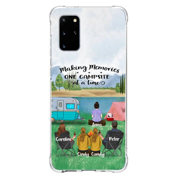 Custom Personalized Camping Phone Case - Couple With 3 Kids - Gift Idea For Camping Lover - Case For iPhone And Samsung