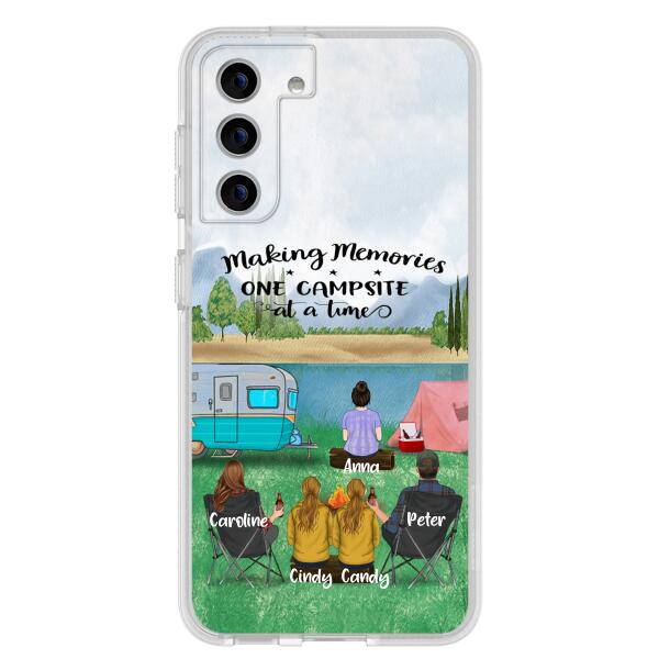 Custom Personalized Camping Phone Case - Couple With 3 Kids - Gift Idea For Camping Lover - Case For iPhone And Samsung