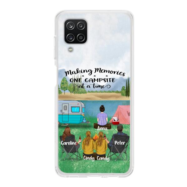 Custom Personalized Camping Phone Case - Couple With 3 Kids - Gift Idea For Camping Lover - Case For iPhone And Samsung