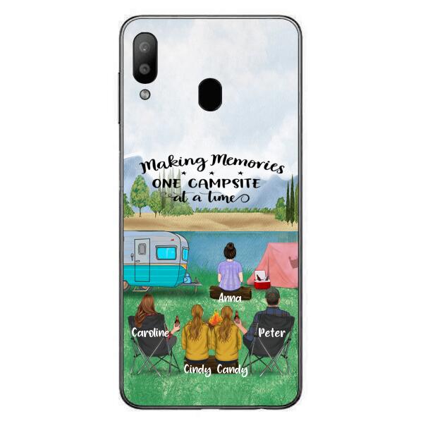 Custom Personalized Camping Phone Case - Couple With 3 Kids - Gift Idea For Camping Lover - Case For iPhone And Samsung