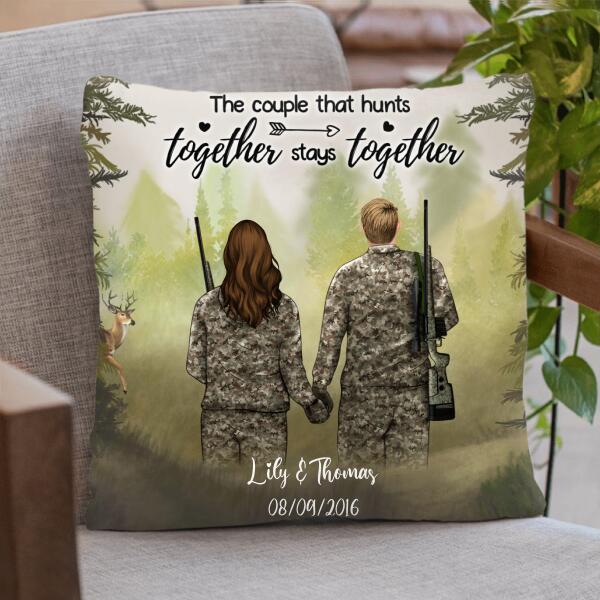 Custom Personalized Hunting Pillow Cover Cushion Cover - Hunting Couple Holding Hands Pillow Cover - The couple that hunts together stays together