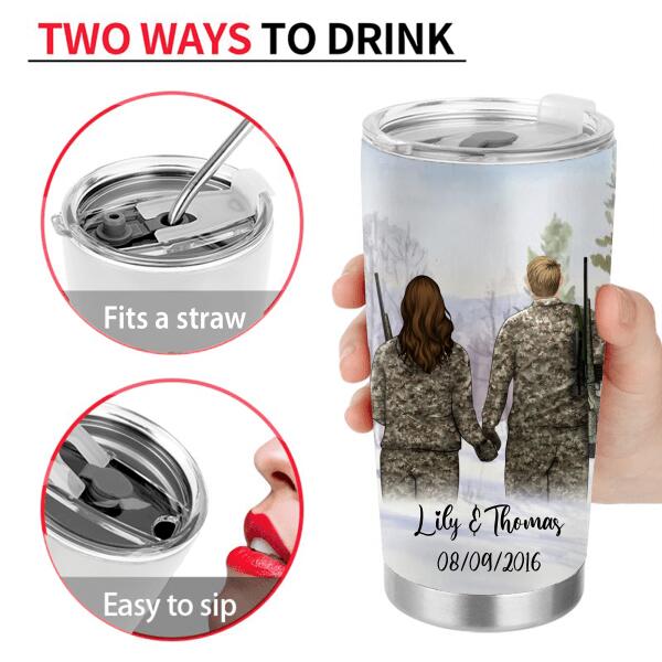 Custom Personalized Hunting Tumbler - Hunting Couple Holding Hands Tumbler - The couple that hunts together stays together