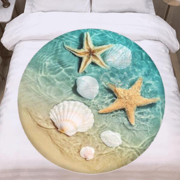 Seashell Ocean Starfish Round Blanket - Gift for Family, Home Decor