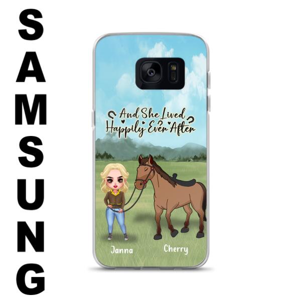 Custom Personalized Horse Girl Chibi iPhone and Samsung Cases - Gift For Horse Lovers - And She Lived Happily Ever After