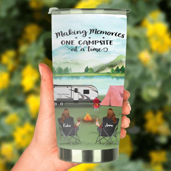 Custom Camping Tumbler - Personalized Gift For Same Sex Couple - 2 Women Camping Tumbler - Making Memories One Campsite At A Time