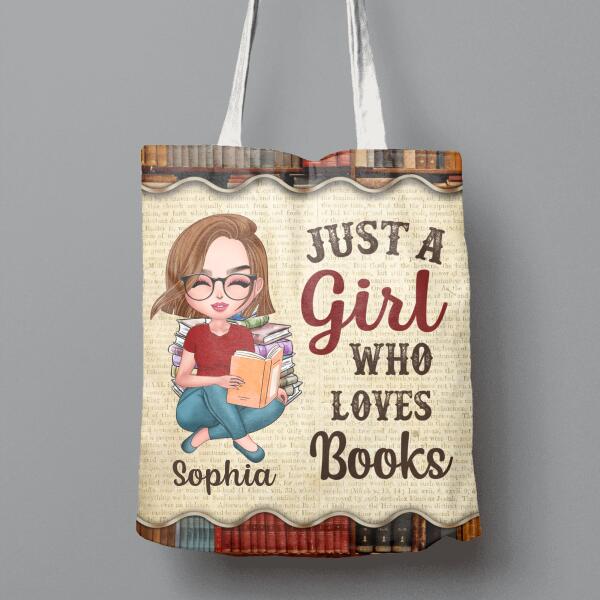 Custom Personalized Girl Reading Book Canvas Bag - Gift Idea For Reading Lover - Just A Girl Who Loves Books