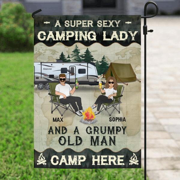 Custom Personalized Camping Couple Flag Sign - Gift Idea For Camping Lover - A Super Sexy Camping Lady and Her Grumpy Old Man