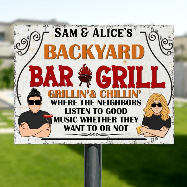 Custom Personalized Flag/Metal Sign - Backyard Bar & Grill Flag/Metal Sign - Gift for Family, Couple, Husband and Wife - Backyard Bar & Grill Grillin' & Chillin'