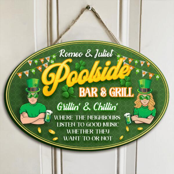 Custom Personalized Poolside Door Sign - Gift Idea For St Patrick's Day - Poolside Bar & Grill