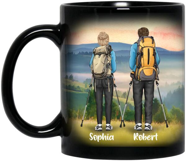 Custom Personalized Hiking Couple Black Coffee Mug - Gift For Hiking Lovers/Couple - I Love You Forever and Always