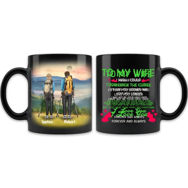 Custom Personalized Hiking Couple Black Coffee Mug - Gift For Hiking Lovers/Couple - I Love You Forever and Always