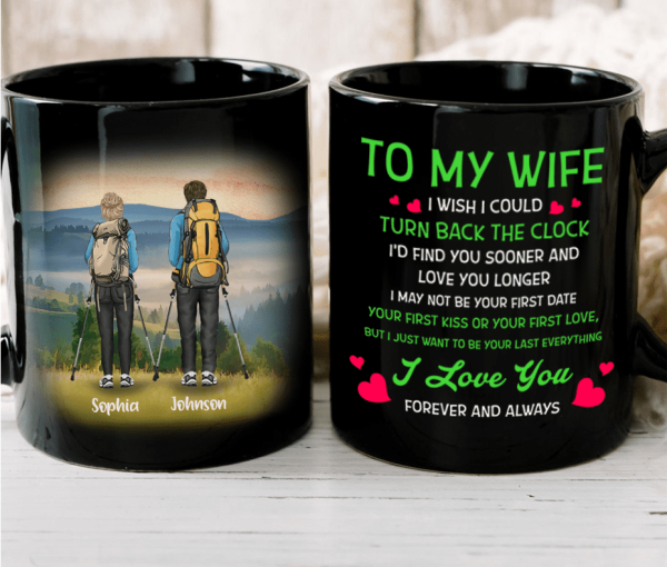 Custom Personalized Hiking Couple Black Coffee Mug - Gift For Hiking Lovers/Couple - I Love You Forever and Always
