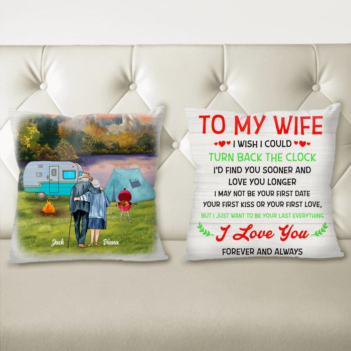 Custom Personalized Old Couple Fleece/Quilt Blanket & Pillow Cover - Best Gift Idea For Grandparents/Couple - To My Wife I Wish I Could  Turn Back The Clock