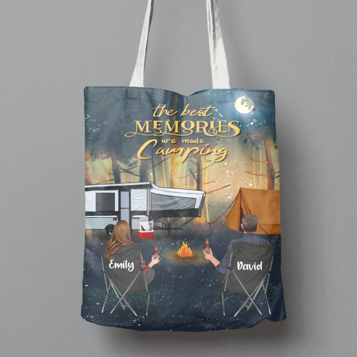 Personalized Night Camping Canvas Bag - Couple/Parents With Up to 3 Kids And 4 Pets - Best Gift For Camping Lover - The Best Memories Are Made Camping