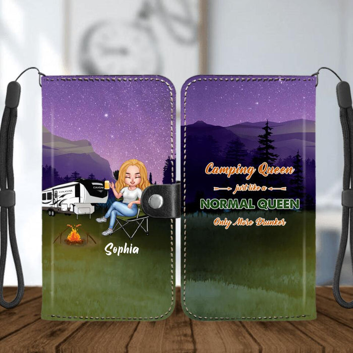 Custom Personalized Camping Queen Flip Leather Purse For Mobile Phone - Gift Idea For Camping Lover - Camping Queen Classy Sassy And A Bit Smart Assy