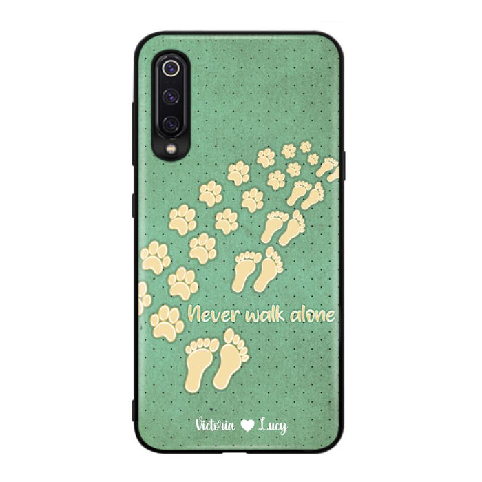 Custom Personalized Dogs's Paws Phone Case - Best Gift Idea For Dog Lovers With Upto 3 Dogs's Paws - Never Walk ALone - Case For iPhone, Samsung And Xiaomi