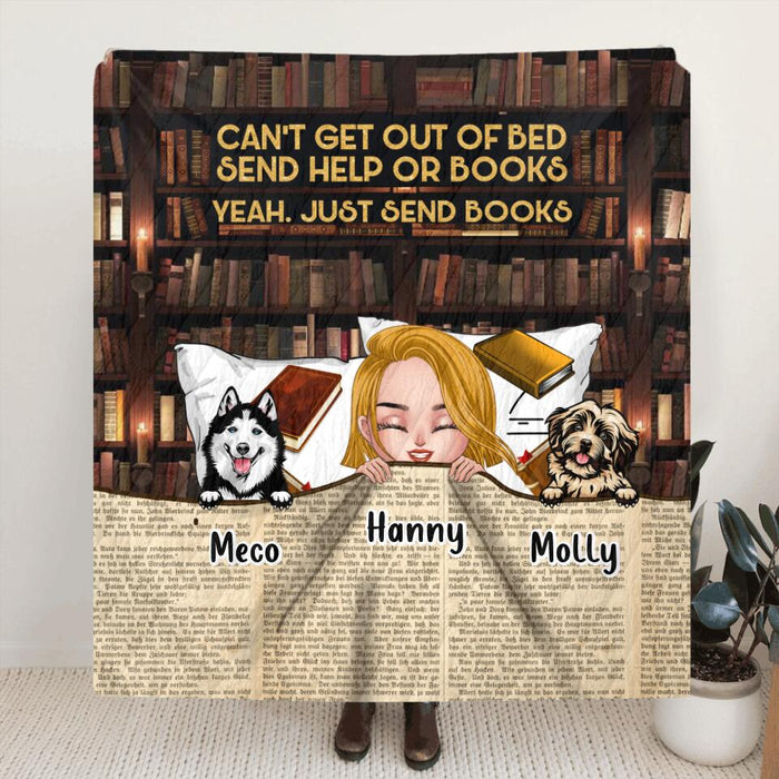 Custom Personalized Stay In Bed With Books And Pets Blanket/Pillow Cover - Upto 6 Pets - Gift For Books/ Dogs / Cats Lovers - Just A Girl Who Loves Books