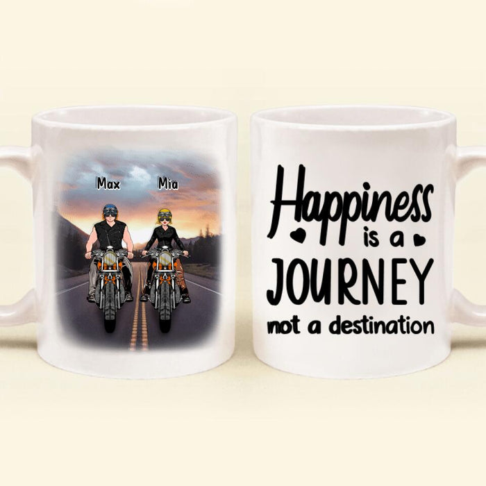 Custom Personalized Couple Motorcycle Coffee Mug - Gift Idea For Couple/ Friends - Happiness Is A Journey Not A Destination