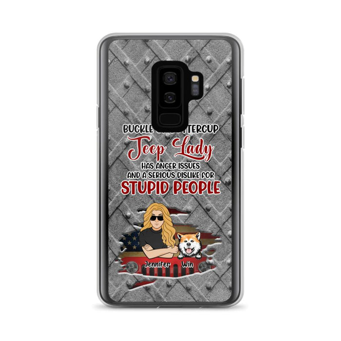 Custom Personalized Off-road Dog Lady Phone Case - Up to 4 Dogs - Gift Idea For Dogs Lover - Off-road Lady Has Anger Issues And A Serious Dislike - Case For iPhone And Samsung