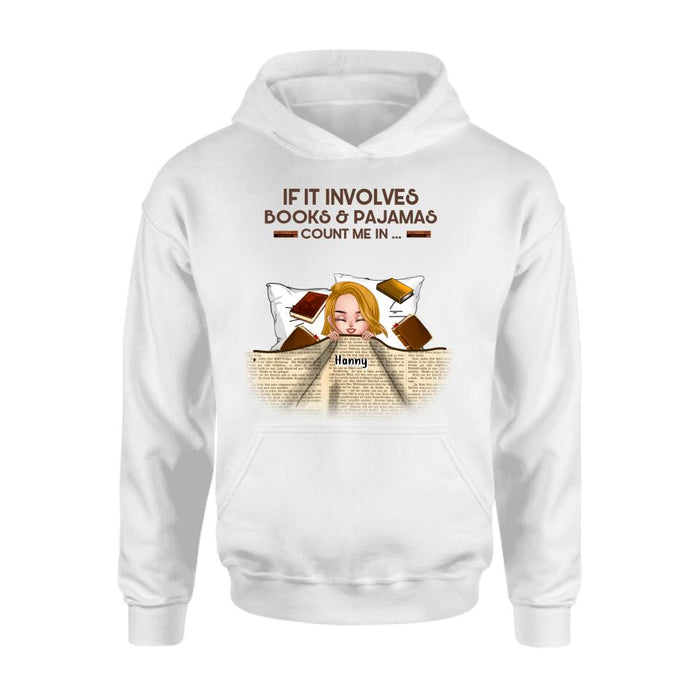 Custom Personalized Stay In Bed With Books And Pets Shirt/ Pullover Hoodie - Upto 6 Pets - Gift For Books/ Dogs / Cats Lovers - I Just Want To Stay In Bed With My Books