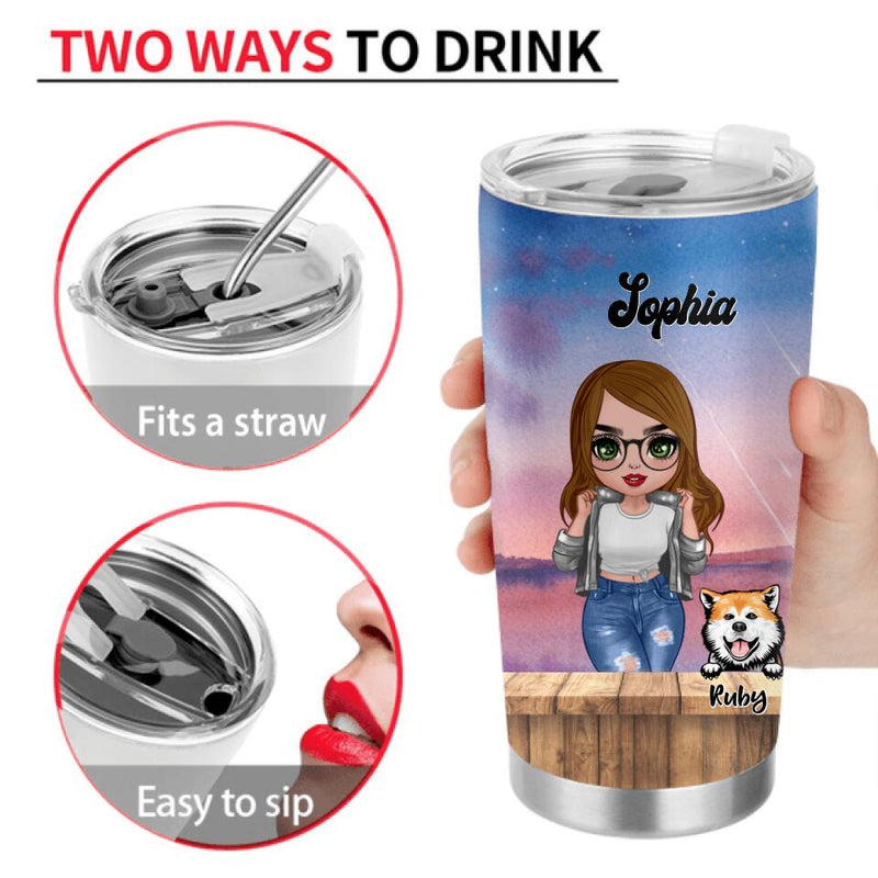 Personalized Dog Mom Chibi Front Tumbler - Gifts For Dog Lover With Up to 4 Dogs - You Had Me At Woof