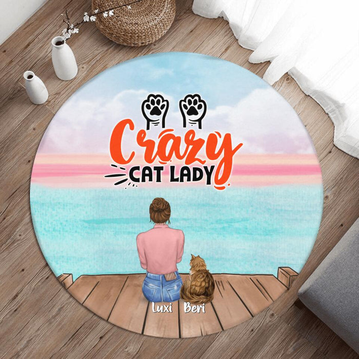 Custom Personalized Cat Mom Round Rug - Upto 5 Cats - Gift Idea For Cat Lover - Crazy Cat Lady