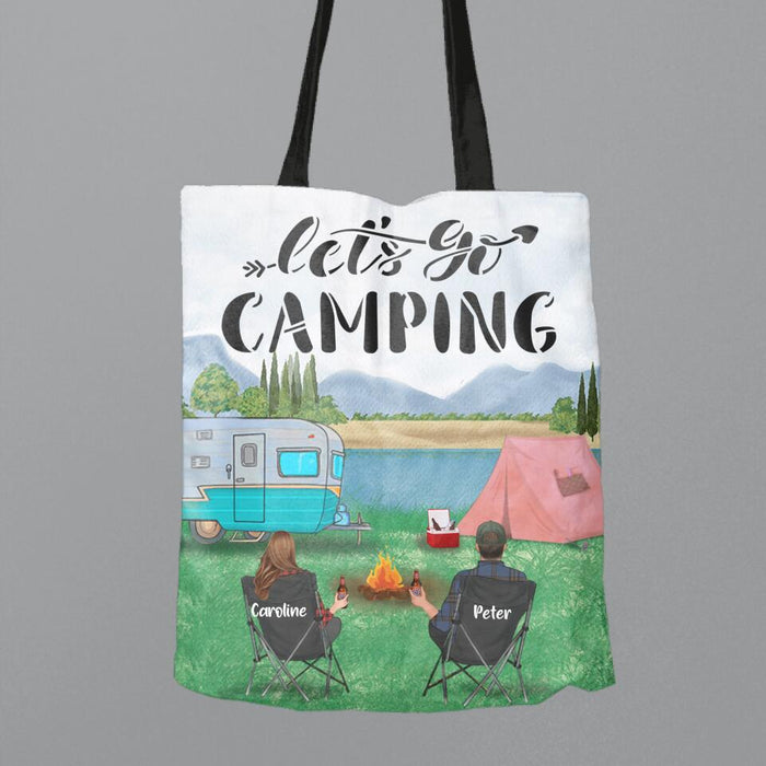 Personalized Camping Couple Day Canvas Bag - Couple/Parents With Up to 2 Kids And 3 Pets - Gift Idea For Camping Lover - Let's Go Camping