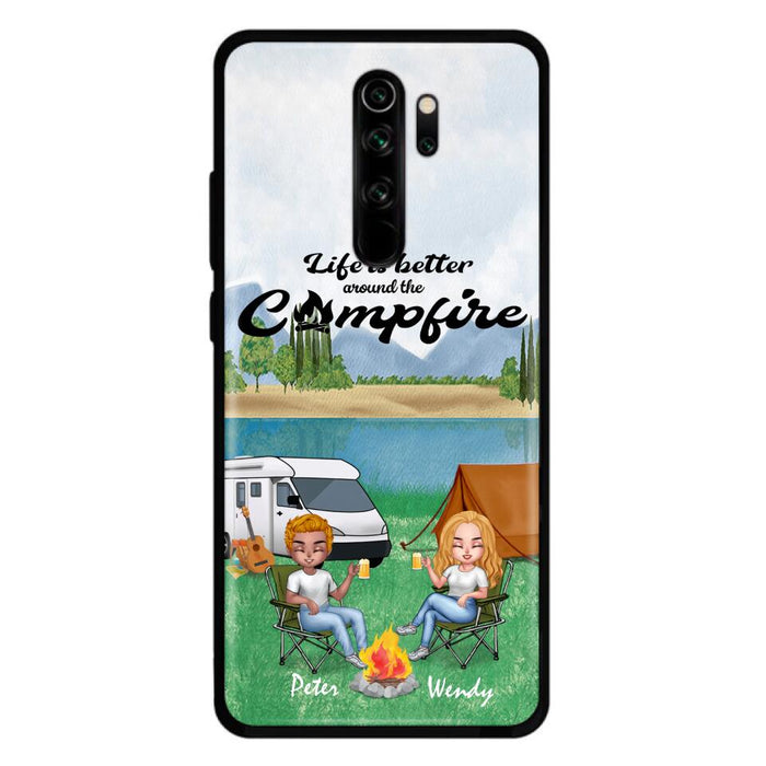 Custom Personalized Camping Chibi Phone Case - Couple With Upto 2 Dogs - Gift Idea For Dog/ Camping Lover - Life Is Better Around The Campfire - Case For Xiaomi, Oppo And Huawei