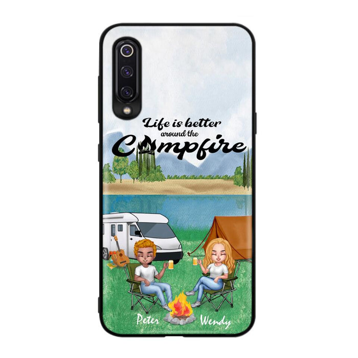 Custom Personalized Camping Chibi Phone Case - Couple With Upto 2 Dogs - Gift Idea For Dog/ Camping Lover - Life Is Better Around The Campfire - Case For Xiaomi, Oppo And Huawei