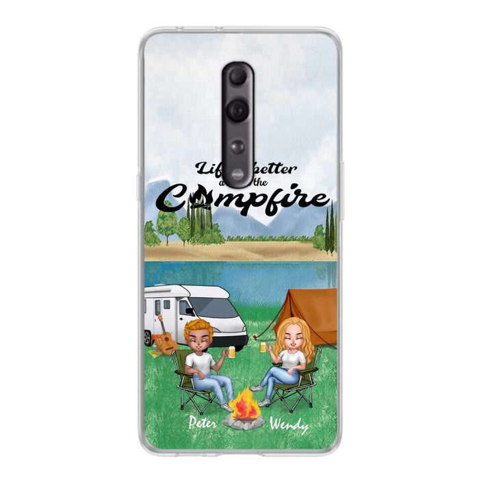 Custom Personalized Camping Chibi Phone Case - Couple With Upto 2 Dogs - Gift Idea For Dog/ Camping Lover - Life Is Better Around The Campfire - Case For Xiaomi, Oppo And Huawei