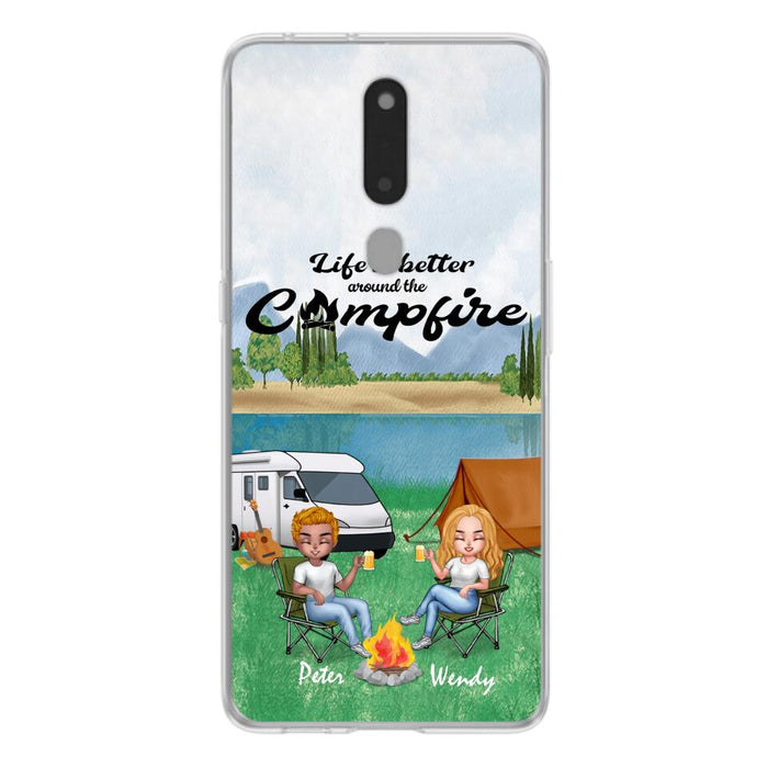 Custom Personalized Camping Chibi Phone Case - Couple With Upto 2 Dogs - Gift Idea For Dog/ Camping Lover - Life Is Better Around The Campfire - Case For Xiaomi, Oppo And Huawei