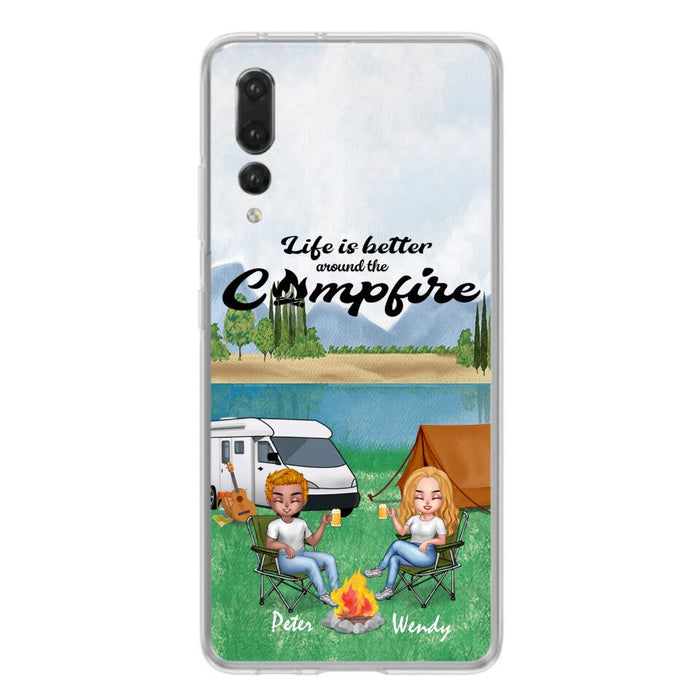 Custom Personalized Camping Chibi Phone Case - Couple With Upto 2 Dogs - Gift Idea For Dog/ Camping Lover - Life Is Better Around The Campfire - Case For Xiaomi, Oppo And Huawei