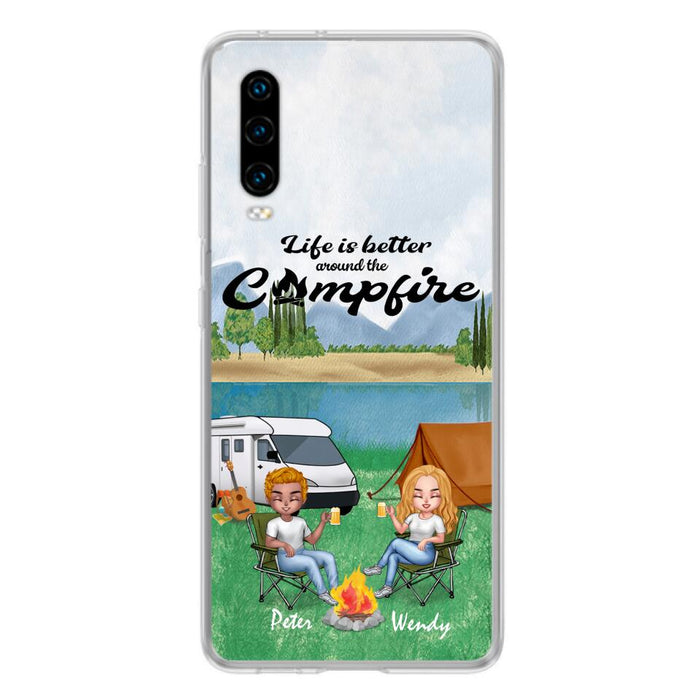 Custom Personalized Camping Chibi Phone Case - Couple With Upto 2 Dogs - Gift Idea For Dog/ Camping Lover - Life Is Better Around The Campfire - Case For Xiaomi, Oppo And Huawei