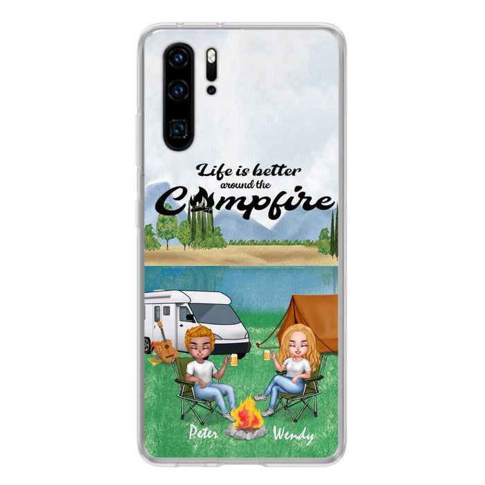 Custom Personalized Camping Chibi Phone Case - Couple With Upto 2 Dogs - Gift Idea For Dog/ Camping Lover - Life Is Better Around The Campfire - Case For Xiaomi, Oppo And Huawei