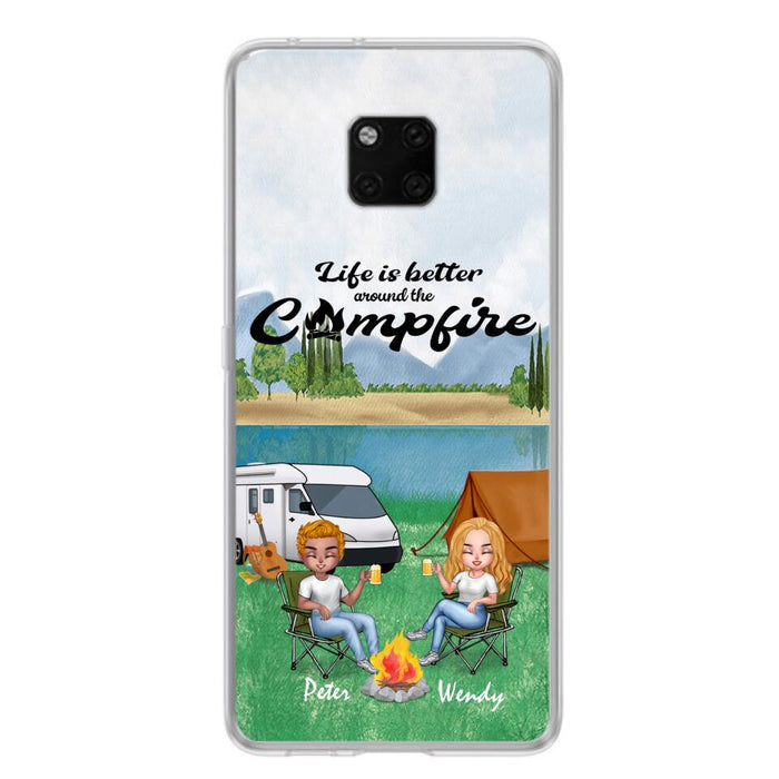 Custom Personalized Camping Chibi Phone Case - Couple With Upto 2 Dogs - Gift Idea For Dog/ Camping Lover - Life Is Better Around The Campfire - Case For Xiaomi, Oppo And Huawei