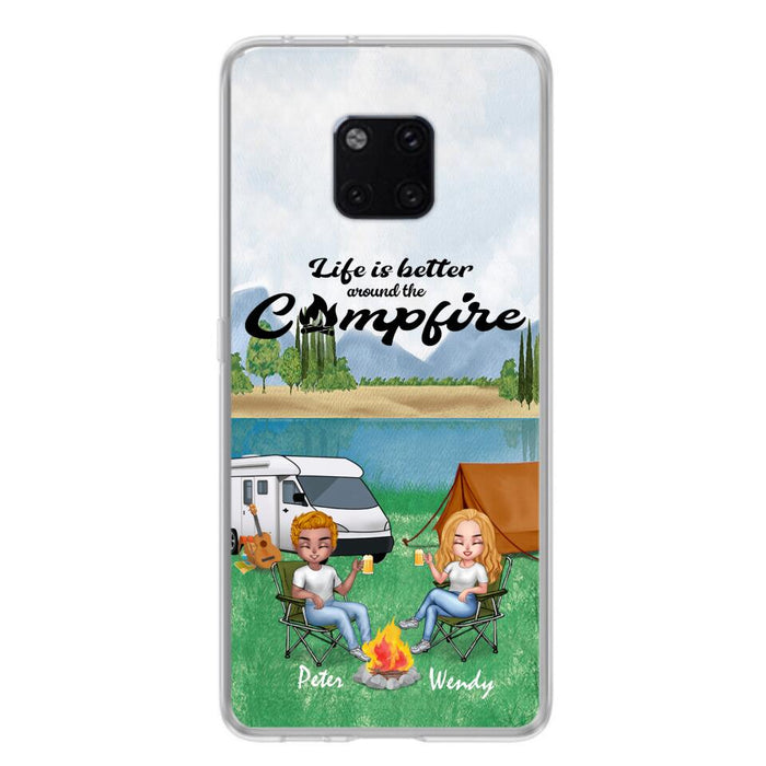 Custom Personalized Camping Chibi Phone Case - Couple With Upto 2 Dogs - Gift Idea For Dog/ Camping Lover - Life Is Better Around The Campfire - Case For Xiaomi, Oppo And Huawei