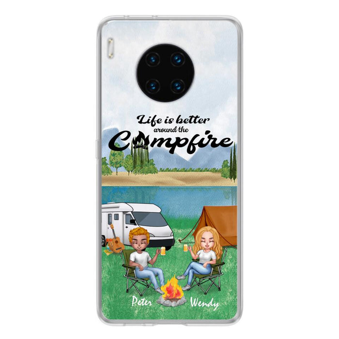 Custom Personalized Camping Chibi Phone Case - Couple With Upto 2 Dogs - Gift Idea For Dog/ Camping Lover - Life Is Better Around The Campfire - Case For Xiaomi, Oppo And Huawei