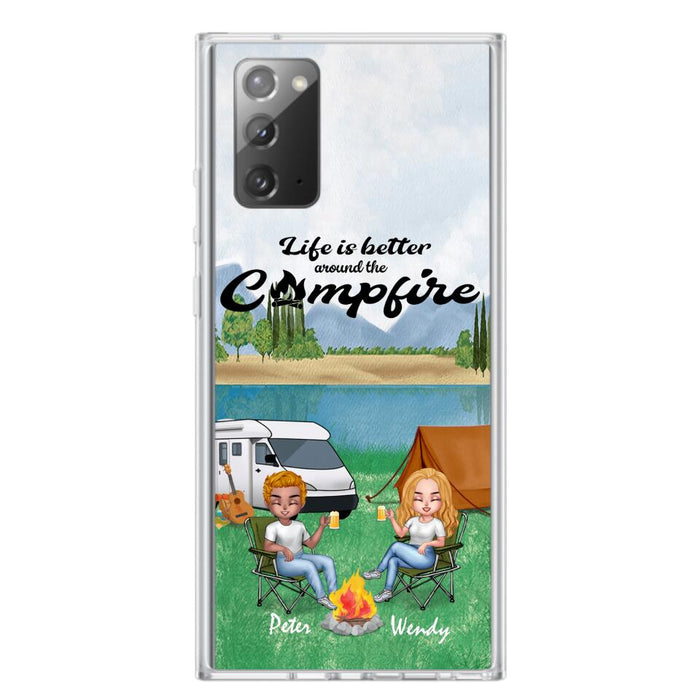 Custom Personalized Camping Chibi Phone Case - Couple With Upto 2 Dogs - Gift Idea For Dog/ Camping Lover - Life Is Better Around The Campfire - Case For iPhone And Samsung