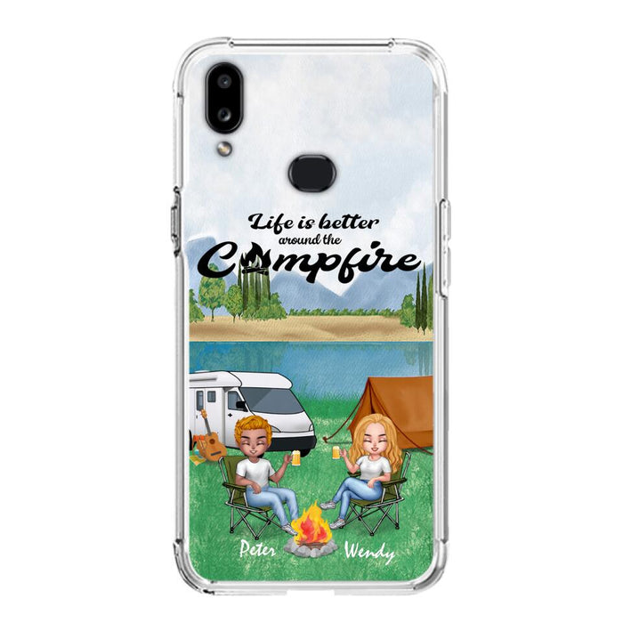 Custom Personalized Camping Chibi Phone Case - Couple With Upto 2 Dogs - Gift Idea For Dog/ Camping Lover - Life Is Better Around The Campfire - Case For iPhone And Samsung