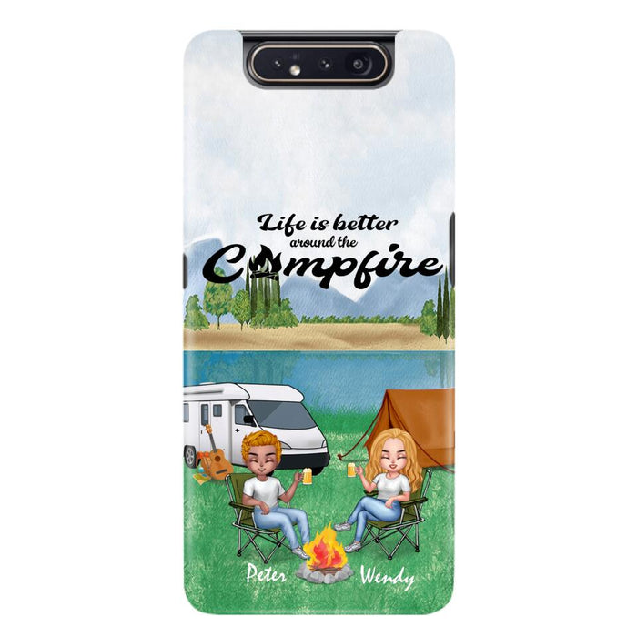 Custom Personalized Camping Chibi Phone Case - Couple With Upto 2 Dogs - Gift Idea For Dog/ Camping Lover - Life Is Better Around The Campfire - Case For iPhone And Samsung